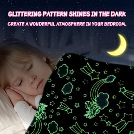 HZVRTN Cuddly Blanket Children's Unicorn/Dinosaur/Space Blanket, Cuddly Blanket Glow in the Dark, Warm Blanket, Fluffy Gifts for Boys, Girls, Sofa, Children's Blanket (Unicorn D, 150 x 200 cm)