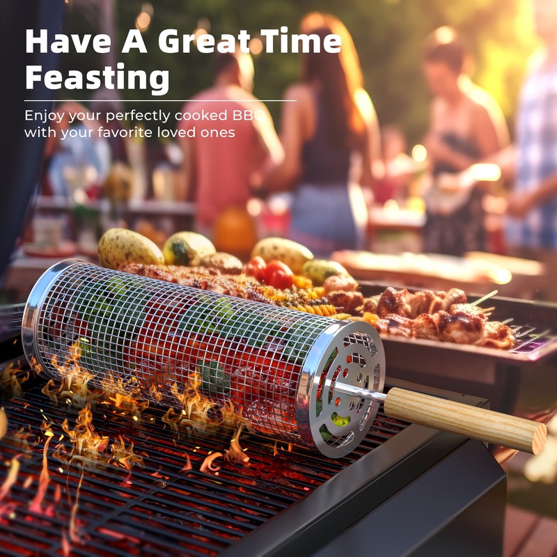 Rolling Grill Baskets for Outdoor Grill, Stainless Steel Rolling Grill
