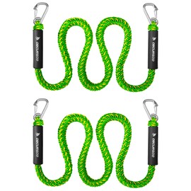 Obcursco Bungee Dock Line, Jet Ski Dock Line with Double 316 Stainless Steel Clips, Boat Snubber Docking Rope for PWC, Boat Accessories for Yamaha Waverunner, Seadoo, Kayak, 2 Pack (Yellow/Green, 4ft)