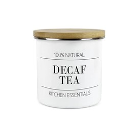 Minimalist Kitchen Essentials Decaf Tea Storage Canister - Modern Black & White Decor - 1.2L Enamel Hot Drinks/Food Storage Container