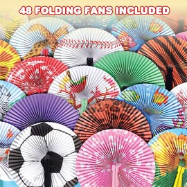 ArtCreativity - Surtido de abanicos plegables de mano para niños, juego de 48 abanicos de papel plegables en varios colores y diseños, rellenos de bolsas de regalo, recuerdos de fiesta de cumpleaños, juguetes de verano al aire última intervensión