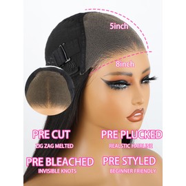 Domiso Yaki Straight Wear and Go Glueless Wigs Human Hair Pre Plucked Pre Cut Pre Bleached Tiny Knots 8x5 Yaki Straight Lace Front Wigs Human Hair for Women 180% Density Beginner Wig 24 Inch