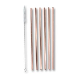 ECHTWERK Stainless Steel Drinking Straws, Reusable Straws, Set of 6, Cocktail Accessories, Stainless Steel with Cleaning Brush, Sustainable, Drinking Straw: 21.5 cm, Brush: 23 cm, Copper Edition