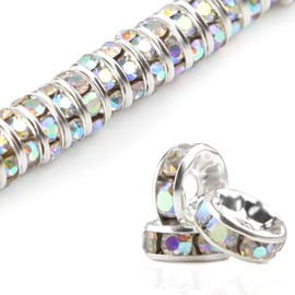 Glass Beads for Threading Beads, Pack of 100 Spacer Beads for Bracelets, Craft Beads for Threading, Bead Caps, Mixed Colour, Rondelle Beads Spacer for Jewellery Making, Earrings, DIY (AB Colourful)