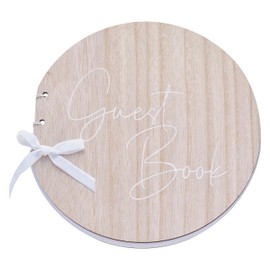 Ginger Ray Round Wooden Wedding Guest Book with Cream Ribbon, Brown