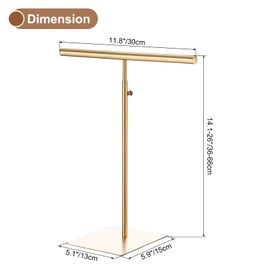 QUARKZMAN Necklace Display Stand Adjustable Height Jewelry Rack T Bar Table Holder Purse for Home Boutique Shop - Gold