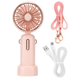 3 Gears Handheld Fan Mini Portable Table Cooler with Detachable Lanyard 4000‑6000RPMPink