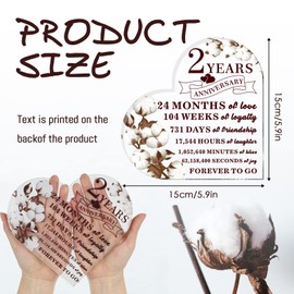 2 Years Anniversary Decor for Him Her Cotton Flower Drawing Print Acrylic Gift 2nd Anniversary Wedding Paperweight Traditional Second Year Marriage for Wife Husband Lover (Cotton Flower)