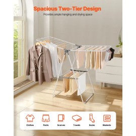 2-Tier Foldable Metal Clothes Drying Rack with 21 Drying Rods and Sock Clips Height Adjustable Laundry Dryer RackDefault: Default
