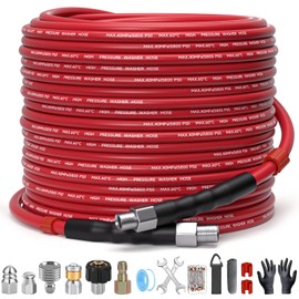 TUTULUCK Sewer Jetter Kit for Pressure Washer – 100ft Pressure Washer Drain Jetter Hose 5800PSI 1/4 Inch NPT Corner with Sewer Cleaning Tool High Pressure Nozzles and Spanner Waterproof Tape
