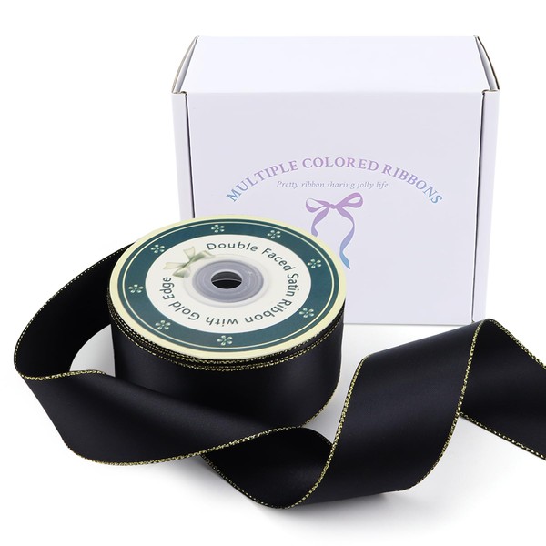 Gold Edged Double Face Satin Ribbon 1.6 Inch x 25