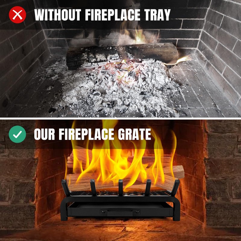 IGOHEALS Fireplace Grate 17 Inch- Wood Stove Fireplace Log Grates