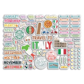 A4 Sticker Sheet Italy Landmarks Vinyl Stickers - Italian Rome Venice City Diary Travel Holiday Months Labels Scrapbook Journal #81381