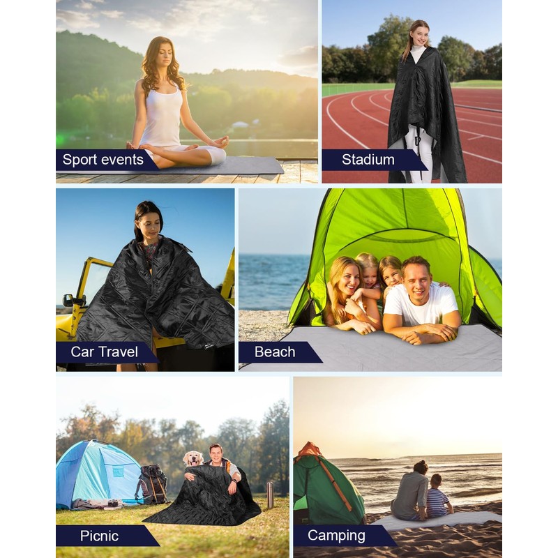JOYLAMA Outdoor Camping Blanket, Fleece Waterproof Stadium Blanket with Portable