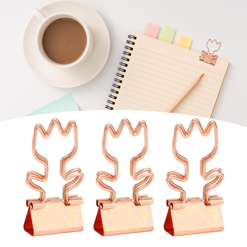 100Pcs Rose Gold Hollowed Long Tail Binder Paper Clips Beautiful