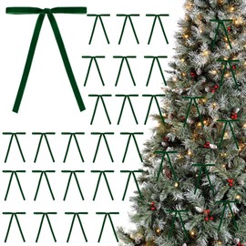 Liobelon 24 Pieces Christmas Velvet Bows, 5.1 x 7.1inch Twist Tie Bows, Rustic Vintage Ribbon Gift Bows Packages Present Bags Decorating Gift Wrap Bows for Wreath Garland Home Decor (Green)