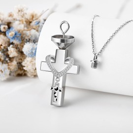 SHEAISRS Cremation Jewelry for Ashes Necklace Cross Urn Necklace with Mini Keepsake Urn Memorial Ash Jewelry for Women Men