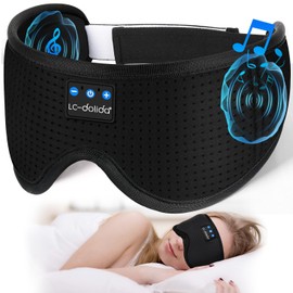 LC-dolida Bluetooth Sleep Mask Breathable Sleep Headphones, Soft Eye Mask Headphones for Sleeping Relaxation -100% Blackout Sleeping Masks for Travel/Meditation/Yoga,Unisex Gifts for Men Women