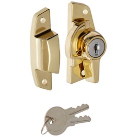 Slide-Co 17695-BB Keyed Sash Lock – Child-Proof Security Lock Only Unlocks With Key – For Aluminum, Vinyl or Wood Double-Hung Windows – 2” Hole Centers – Heavy-Duty Zinc Diecast Construction, Brass Plated
