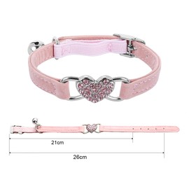 Lotsdonxia Elegant Pink Cat & Small Dog Collar - Featuring a Rhinestone Heart Design, Adjustable Soft Leather with Plush Velvet, Colorful Diamond-Shaped Bell, and Safety Strap（Pink）