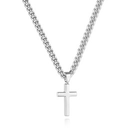 Lumayina Simple Cross Necklace for Men Women with 18-26 Inch Chunky Cuban Chain, Durable Stainless Steel Black Gold Silver Cross Pendant Necklace for Men Teen Boys Girls with Jewelry Gifts Box (Silver - Small Cross Necklace, 20)