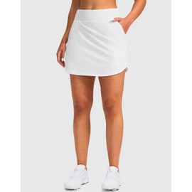 SANTINY Golf Skirts for Women 4 Pockets with Short High Waisted Stretchy Tennis Skirt Athletic Skorts for Woman Casual Summer(White_M)