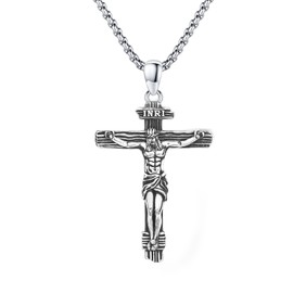 ZIPPICE Crucifix Necklace for Men 925 Sterling Silver Jesus Cross Pendant Necklace with Stainless Steel Chain Amulet Necklace Jewellery Gift for Men Women Teen
