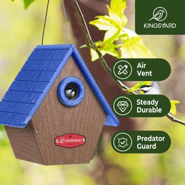 Kingsyard Recycled Plastic Bird House for Outdoors - Hanging Nesting Box with Predator Guard & Air Vents for Wren Finch Chickadee, Blue