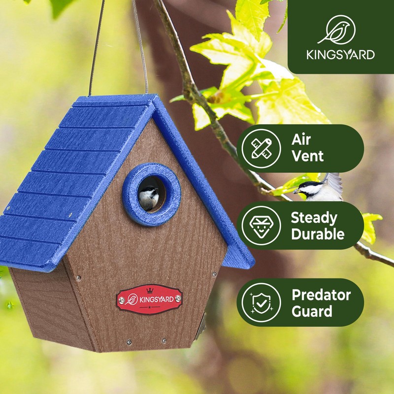 Kingsyard Recycled Plastic Bird House for Outdoors - Hanging Nesting