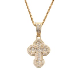 Lulu Mel Iced Out White Gold Plated Cross Pendant Cubic Zirconia Necklace with Rope Chain, Trendy Hip Hop Cross Faith Pendant Jesus Necklace For Men Women, Large, Sterling Silver, brass, Cubic