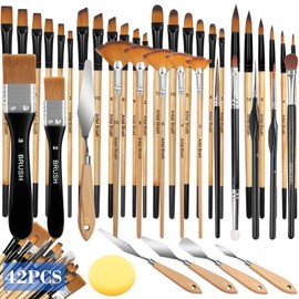 TOSUTO Acrylic Paint Brush Set, 42-Piece Brush Set, Paint Brush Set, Artist Brush, Acrylic Brush Set, High-Quality Brushes with Wooden Handles, Fine Painting Brushes for Acrylic, Watercolour, Oil,