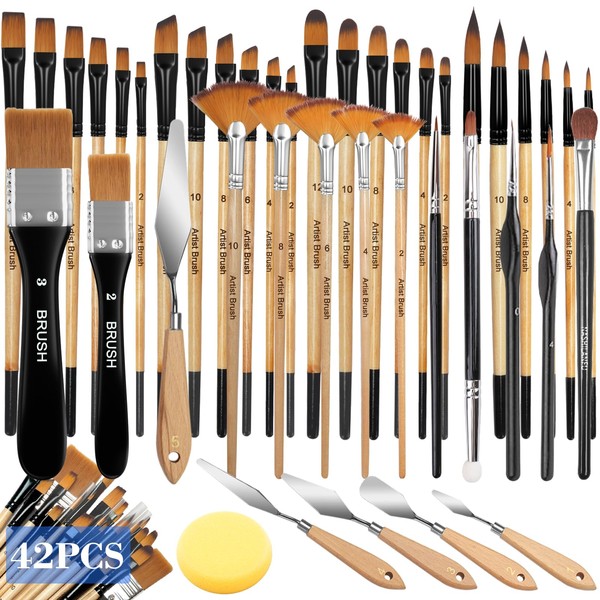 TOSUTO Acrylic Paint Brush Set, 42-Piece Brush Set, Paint Brush