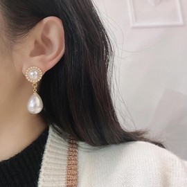 Xmsrn Vintage Teardrop Pearl Earrings Pearl Water Drop Earrings Boho Pearl Flower Stud Earrings Pearl Drop Earrings For Women, Zinc, No Gemstone