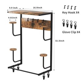 dainslef Motorcycle Helmet Holder Wall Mount, Rustic Helmet Rack With Layer Wooden Boards and 4 Hat Stands for Motorcycle Gear Accessories Storage 4 Clips 4 Hooks for Glove Key Jacket Hanging