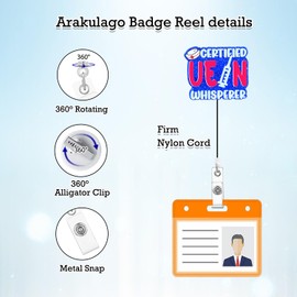 Arakulago Phlebotomy Badge Reel Retractable Phlebotomist Nursing Badge Holder with ID Clip Accessories Funny Nurse Certified Vein Whisperer Medical Assistant RN CNA Name Badge Clip Doctor Hospital