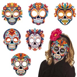 6PCS Day of the Dead Masks Dia de los Muertos Masks Colorful Sugar Skull Face La Catrina Paper Masks for Mexican Fiesta Costume Accessories Día de los Muertos Photo Props Party Cosplay Favor Supplies