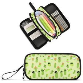 XUWU Funny Pickle Large Capacity Pencil Case 3 Compartment Pen box Makeup Pouch Holder Organizer Stationery Bag for School Teen Girl Boy Men Women