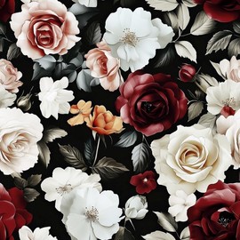 Vintage Red/Pink/White Floral Wallpaper,17.71" x 118.1" Modern Aesthetic Wall Paper, Waterproof Vinyl Countertop Contact Paper for Kitchen Cloakroom Hallway Bedroom