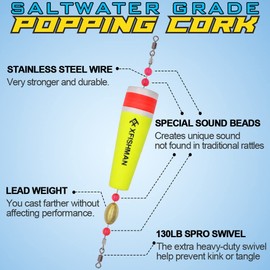 Fishing-Popping-Cork-for-Saltwater-Bobbers-Large-Floats Red Fish Popper for Carolina Rig (3 in-Weight 1/2 oz- Qty 2)