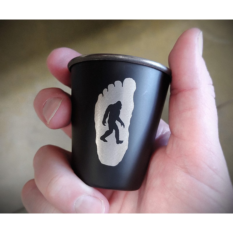 SQUATCH METALWORKS BELIEVE Bigfoot Shield Shot Glass - Stainless Steel