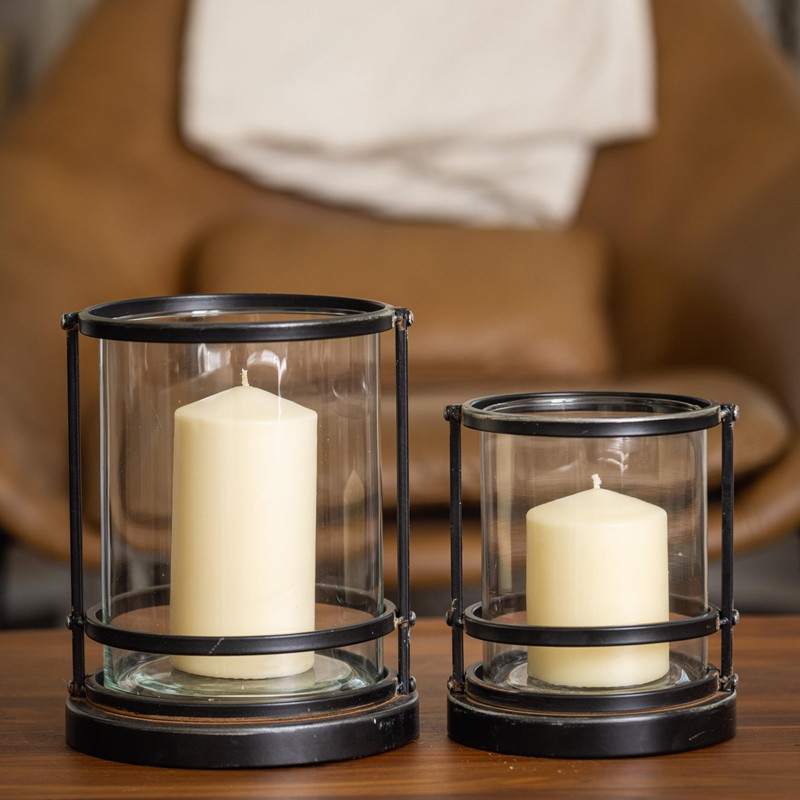 Stonebriar Industrial Black Metal Cage Pillar Candle Holder with Removable