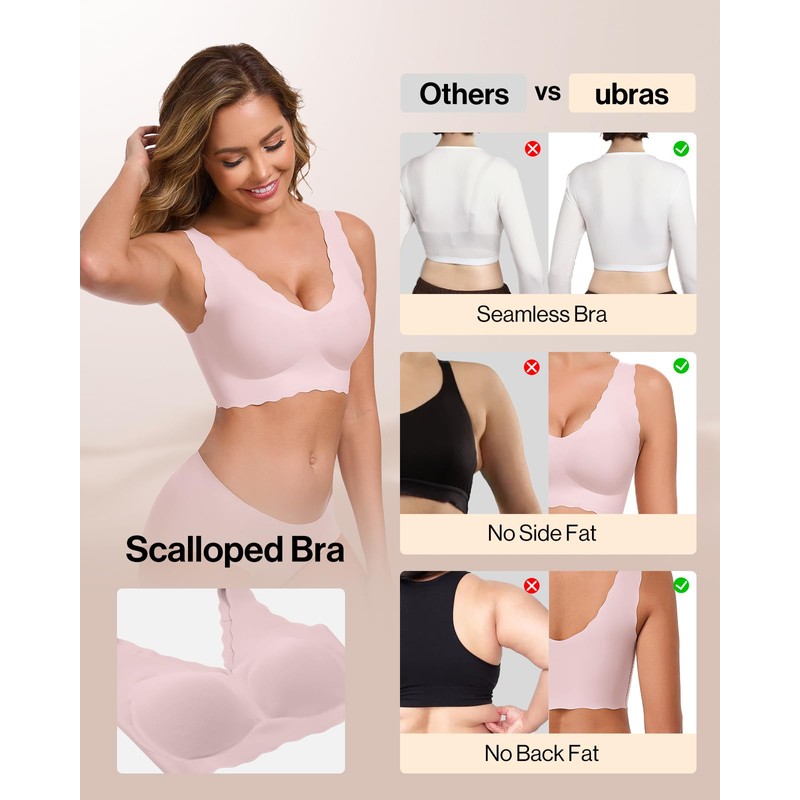 Ubras Deep V Seamless Bras for Women Scalloped Wireless Bralette