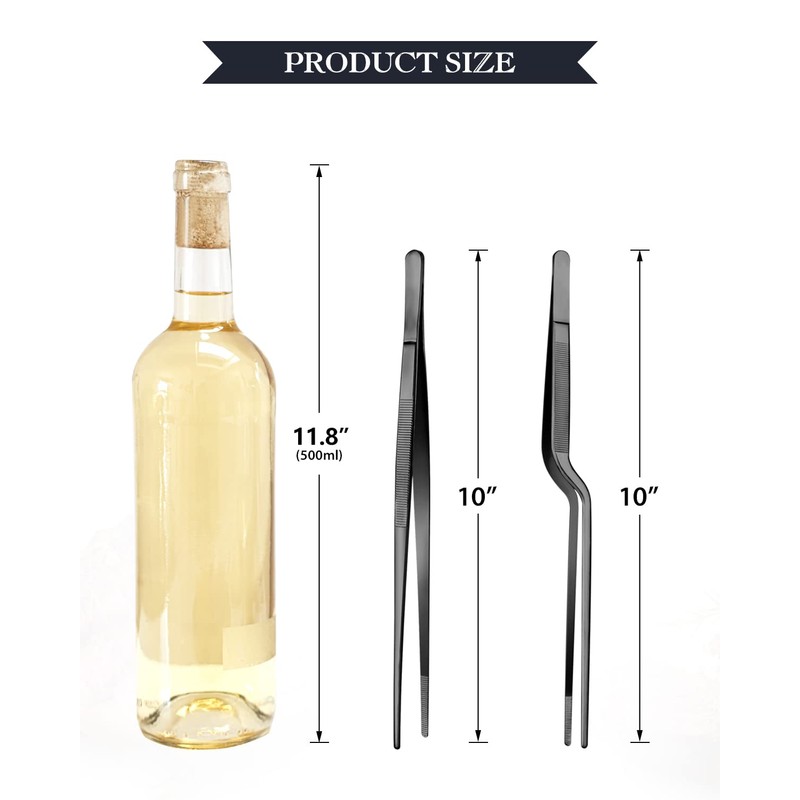 10-inch Cooking Tweezer and Offset Tweezer Set, Tongs Precision Serrated