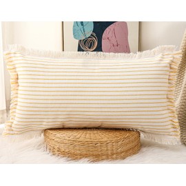 PANOD Decorative Boho Long Lumbar Pillow Cover 14x26,Super Soft Cotton Modern Long Rectangle Pillow Cover Pillow Case for Bed Sofa Couch Farmhouse Livingroom,Yellow