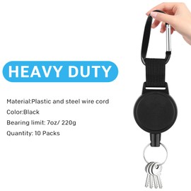 KUUQA Retractable Keychain Black Heavy Duty Retractable Key Chain Key Reel With 100cm Steel Wire Rope