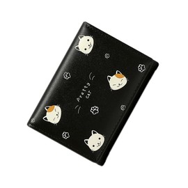 Wolyepor Cute Cartoon Cat Print Wallet Short Tri-fold Wallet Multi-Card Purse for Women and Girl, Cartoon Black, Casual