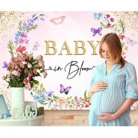 Sensfun Baby in Bloom Backdrop Banner Girls Wildflower Baby Shower Decorations,Pink Floral Butterfly Gold Glitter Photography Background for Wildflowe Baby Shower Newborn Party Photo Booth Props 7x5ft