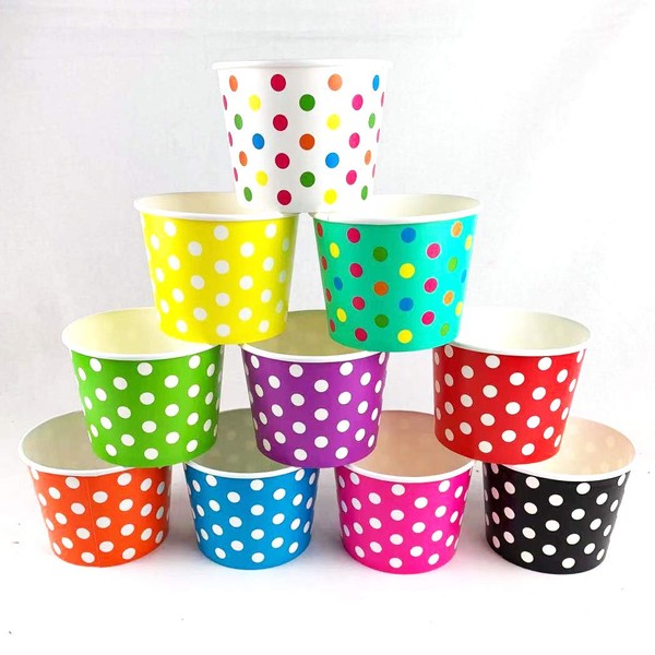 Worlds Paper Ice Cream Cups Polka Dot Paper Yogurt Cups 16OZ Mix 50 pack