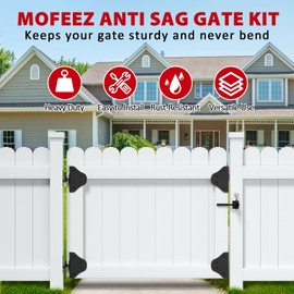 Mofeez Anti Sag Gate Kit Fence Gate Hardware - Heavy Duty 90 Degree Right Angle Hinges with Self-Locking Gate Latch & Corner Brace - for Wood Gates, Garden Fence (1 Set)
