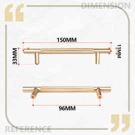 Bwintech 12 Pack Gold 150MM Knurled Cupboard Handles, 96MM Hole Centers Furniture Drawer Pulls Cupboard Knobs Cabinet Handles